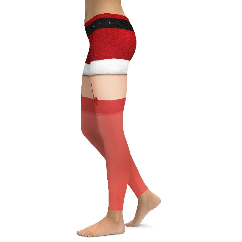Yoga Pants for Gym Workouts -Christmas Shorts with Red Stockings Leggings