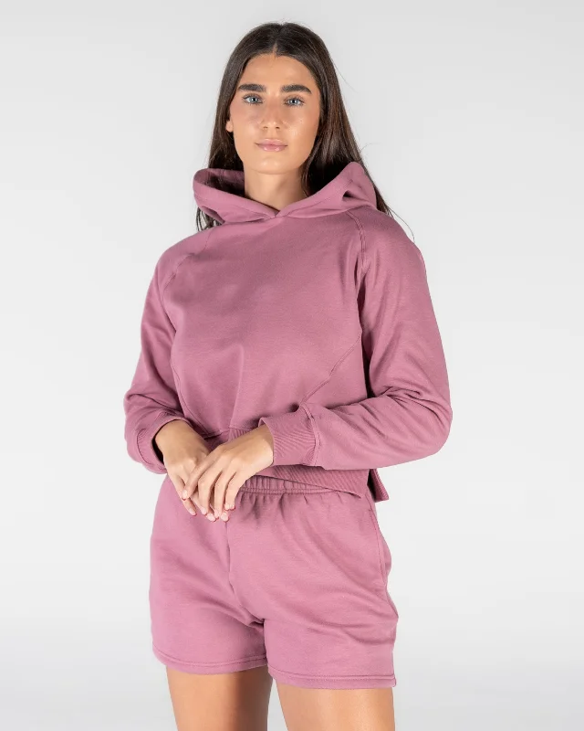 Loose Fit Yoga Tops for Easy Movement -Classic Cropped Hoodie - Rose