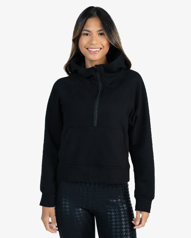 Relaxed Yoga Tops for Women -Classic Half Zip Up Hoodie - Black