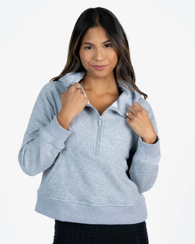 Yoga Tops with Elastic Waistbands -Classic Half Zip Up Hoodie - Heathered Gray
