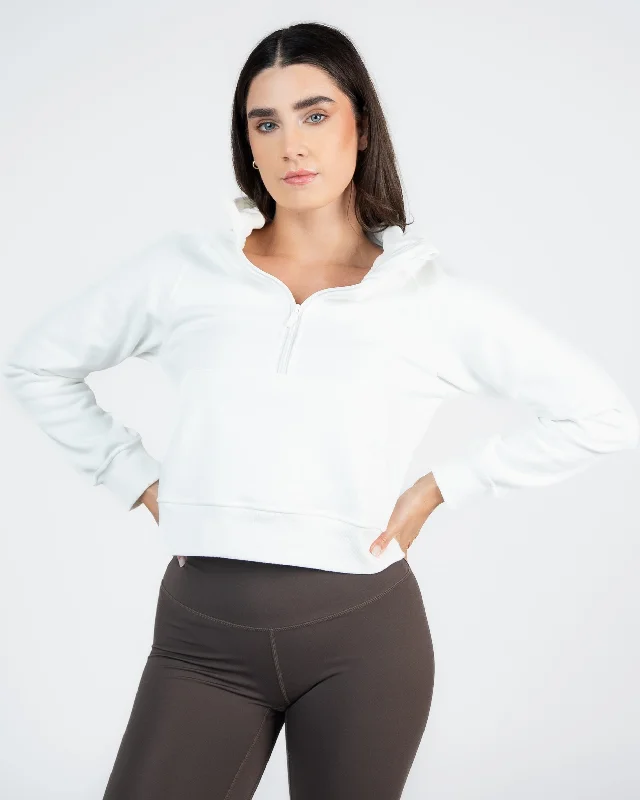 Yoga Tops with Breathable Fabric -Classic Half Zip Up Hoodie - Sweet Cream