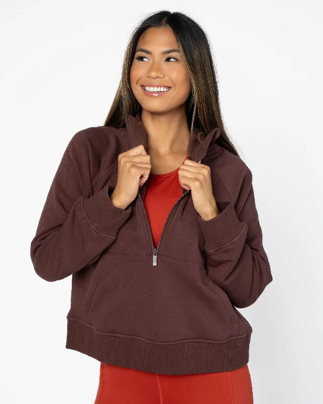 Yoga Tops with Breathable Mesh -Classic Half Zip Up Hoodie - Fossil