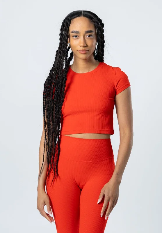 Women's Yoga Tops for Flexibility and Comfort -CloudRib Short Sleeve Crop Hot Shot
