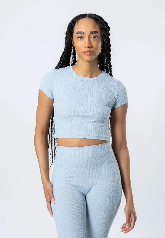 Yoga Tops for Maximum Stretch -CloudRib Short Sleeve Crop Pearl Blue