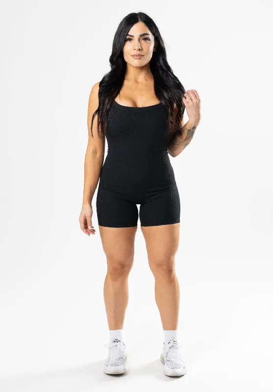 Yoga Tops for Fitness and Active Lifestyles -CloudRib™ Strappy Sculptseam™ Shortsuit Black