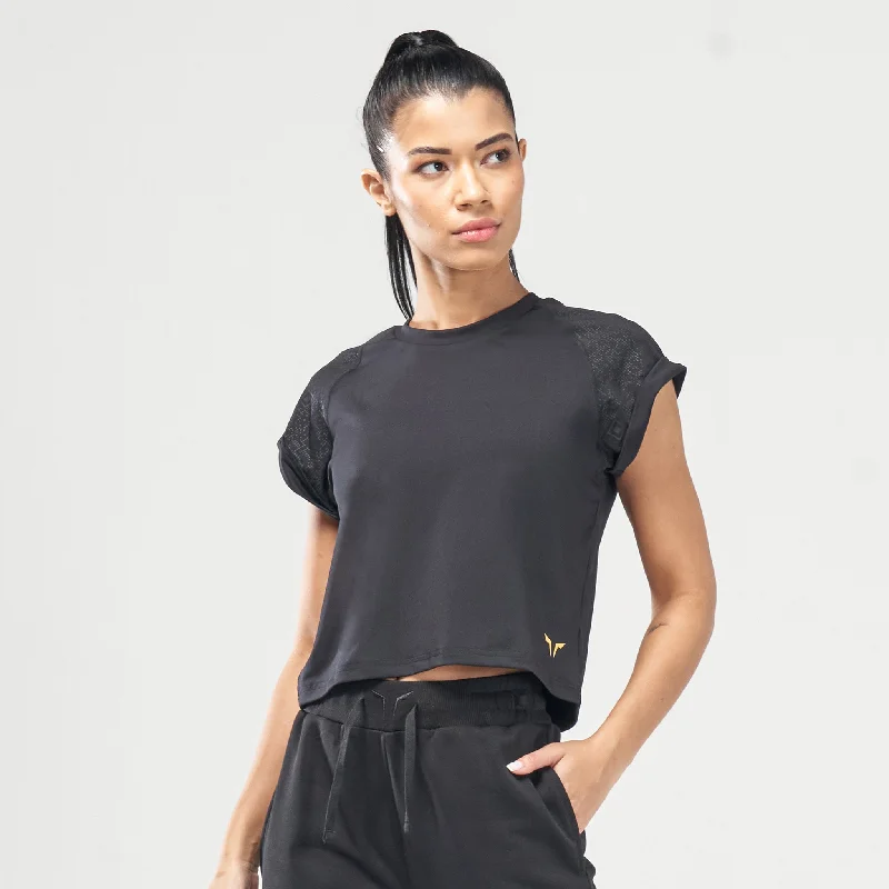 Women's Yoga Tops for Power Yoga -Code Boxy Tee AW22 - Black