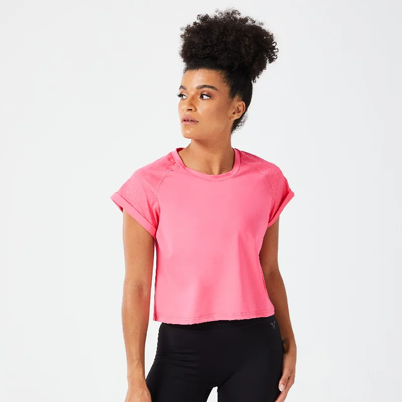 Yoga Tops for Running and Fitness -Code Boxy Tee - Hot Pink