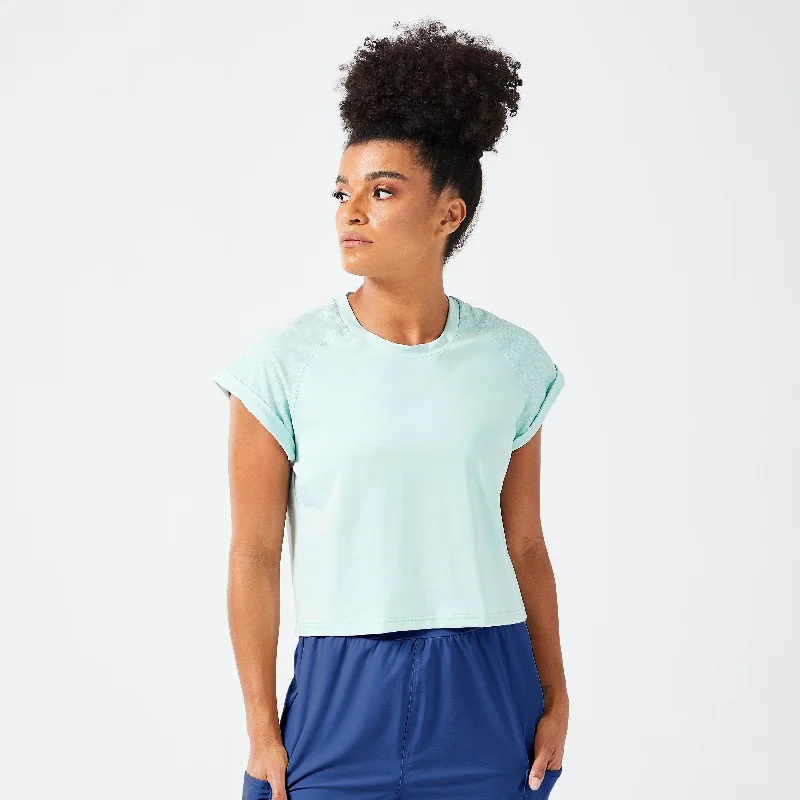 Sleeveless Yoga Tops with Built-In Bra -Code Boxy Tee - Surf Spray
