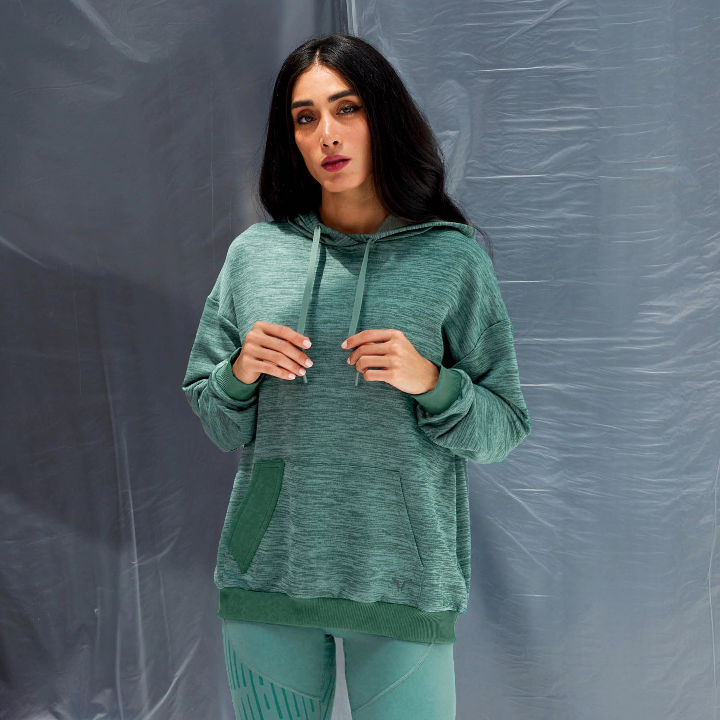 Women's Yoga Tops with Breathable Materials -Code Oversized Drip Hoodie - Dark Forest Marl Women's Yoga Tops with Breathable Materials -Code Oversized Drip Hoodie - Dark Forest Marl