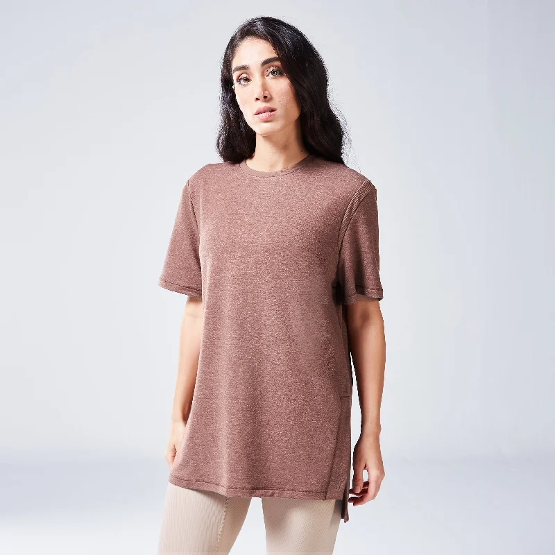 Yoga Tops for Balance and Flexibility -Code Oversized Drip Tee - Cappuccino Marl