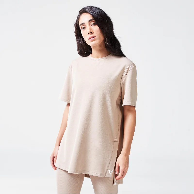 Yoga Tops with Relaxed Fit for Poses -Code Oversized Drip Tee - Cobblestone Marl