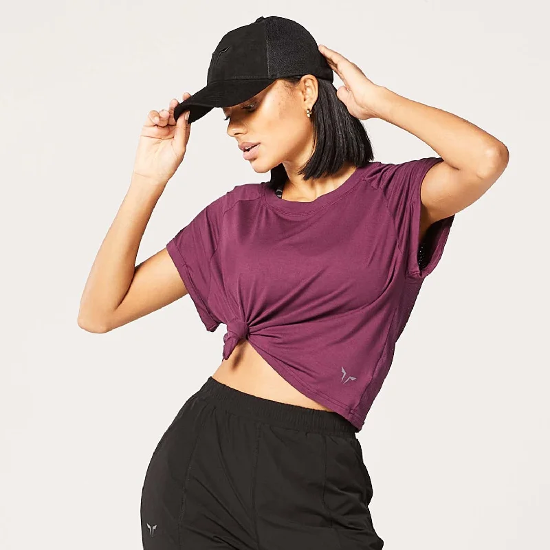 Yoga Tops for Deep Stretching Poses -Code Relaxed Fit Tee - Mid Oxblood Red