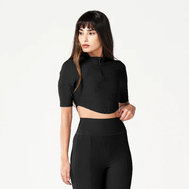 Yoga Tops with Spaghetti Straps for Breathability -Code Ribbed Crop Top - Black