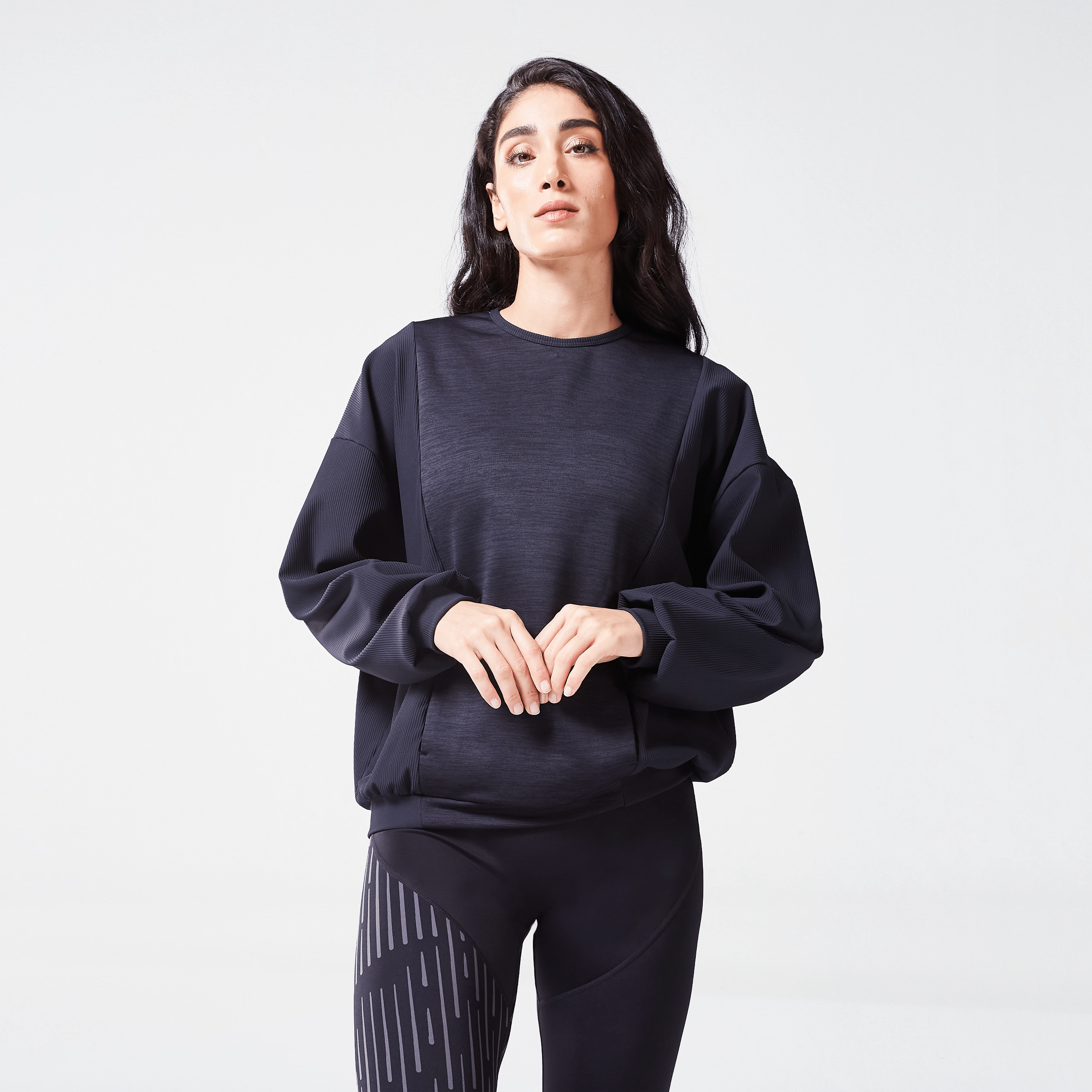 Yoga Tops for Deep Stretching -Code Ribbed Sweatshirt - Black Marl