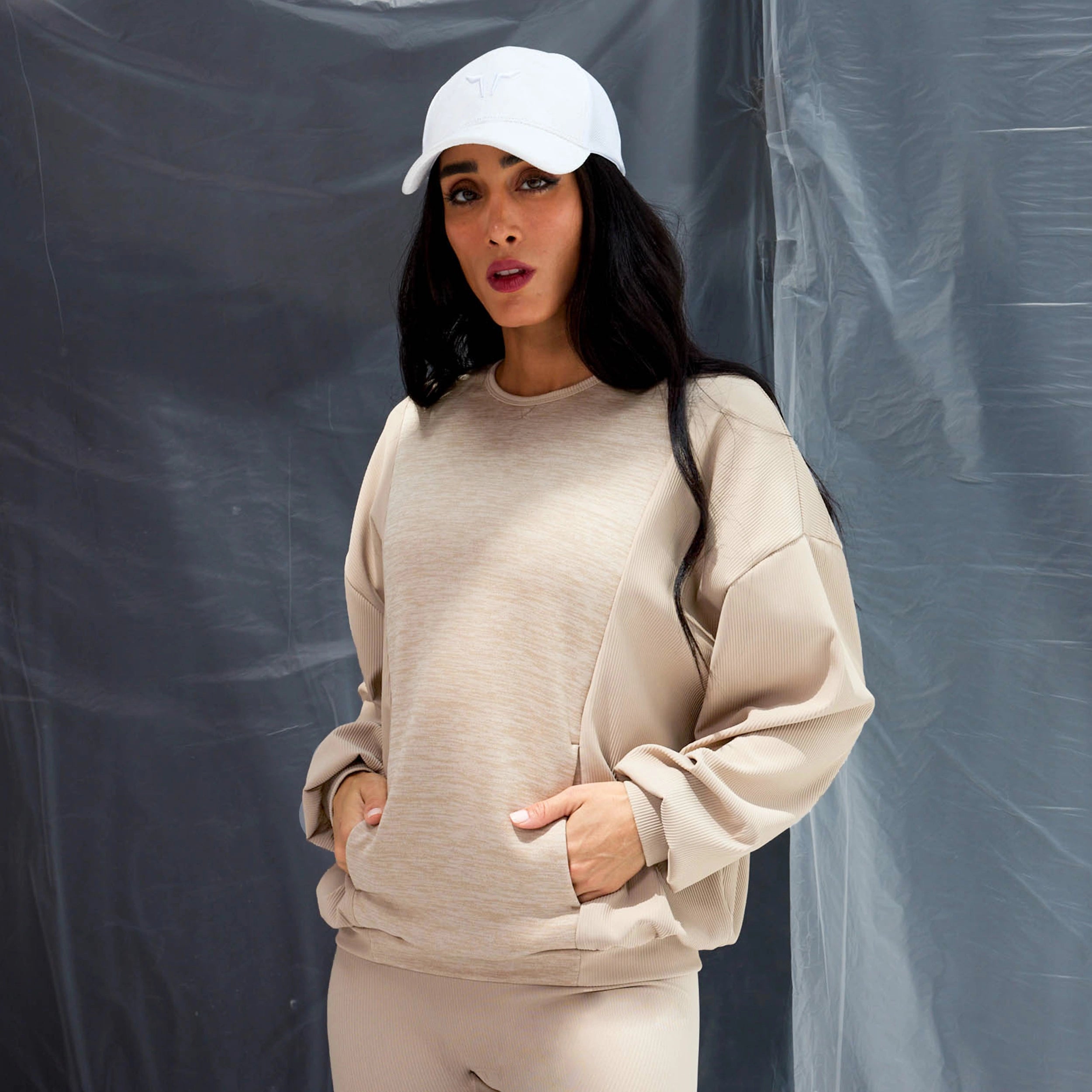 Yoga Tops for High Support and Comfort -Code Ribbed Sweatshirt - Cobblestone Marl