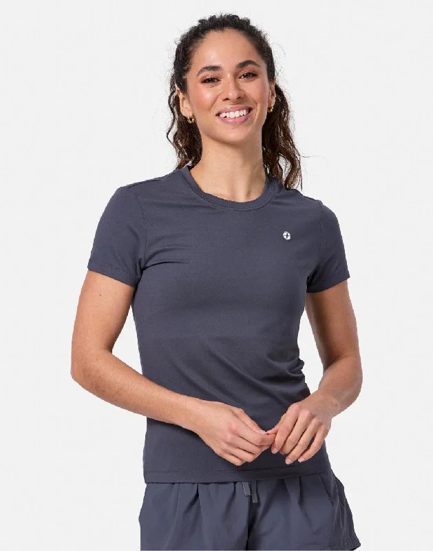Yoga Tops for Studio and Training -Coffee Slim Fit Tee in Orbit