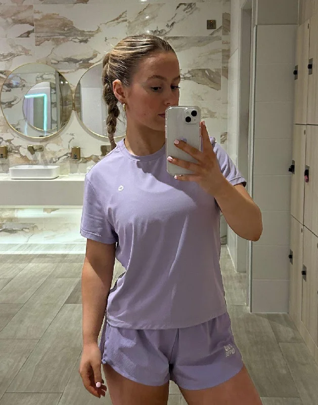 Yoga Tops for Flexibility and Recovery Poses -Coffee Tee in Lilac