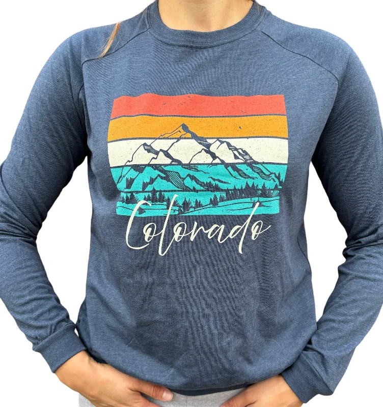 Soft Yoga Pants for Relaxation -Colorado Colorful Peaks Long Sleeve Shirt (Blue)