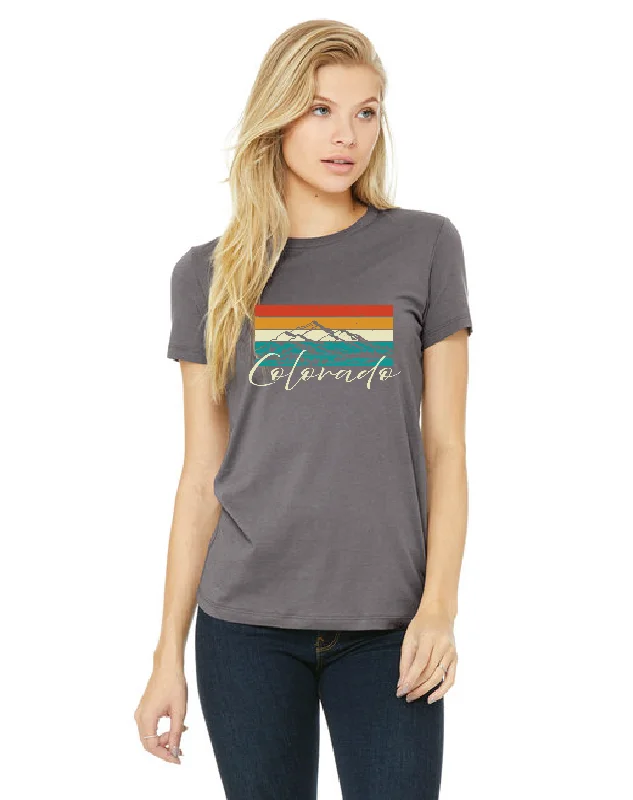 Ultra Stretchable Yoga Pants -Colorado Colorful Peaks Short Sleeve Shirt (Grey)