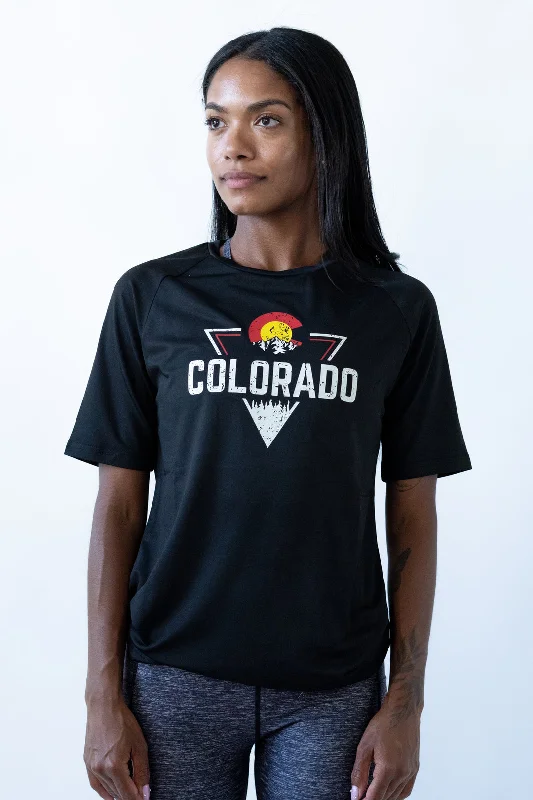 Yoga Pants for Full Range of Motion -Colorado Threads Mountain Triangle Unisex Performance Tee Black