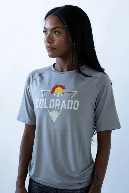 Stretch Yoga Pants for Enhanced Flexibility -Colorado Threads Mountain Triangle Unisex Performance Tee Grey Stretch Yoga Pants for Enhanced Flexibility -Colorado Threads Mountain Triangle Unisex Performance Tee Grey