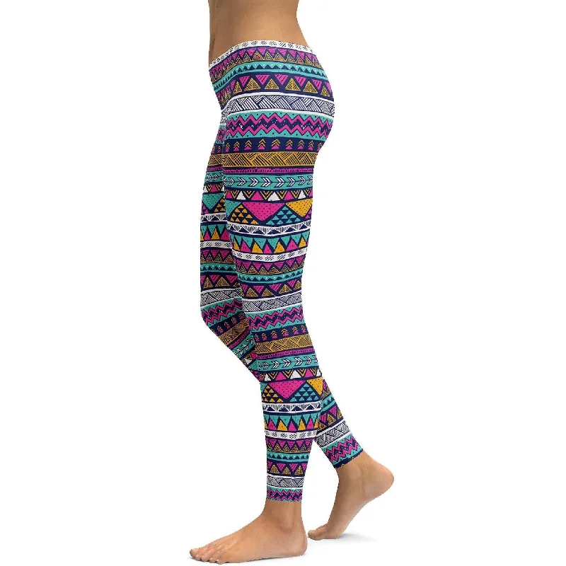 Plus Size Yoga Pants -Colorful Aztec Pattern Leggings