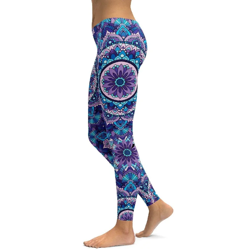Yoga Pants for Flexibility -Colorful Blue Mandala Leggings