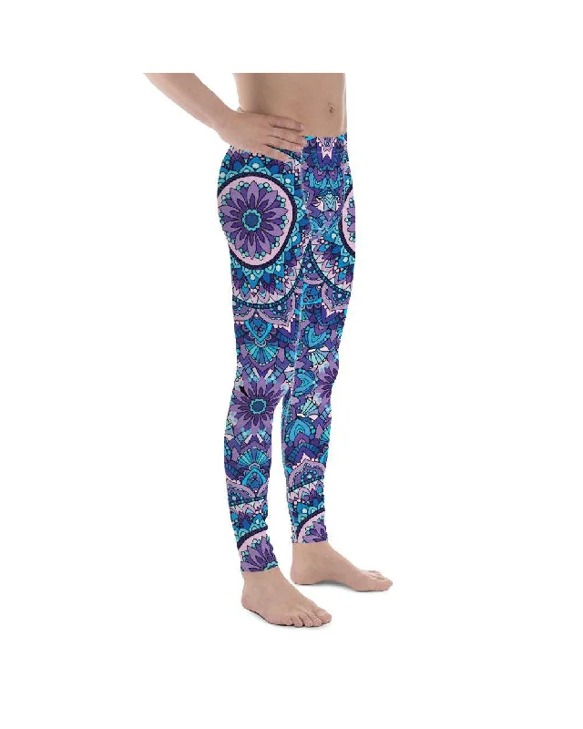 Full-Length Yoga Pants for a Sculpted Fit -Colorful Blue Mandala Meggings