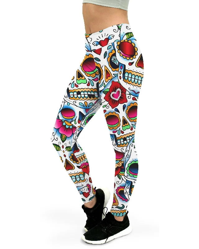 Supportive and Comfortable Yoga Pants -Colorful Dead - Sugar Skull Yoga Pants