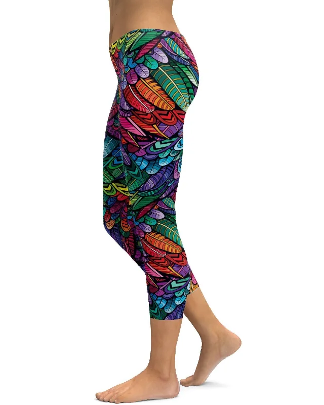 High-Performance Yoga Pants for Women -Colorful Feathers Capris