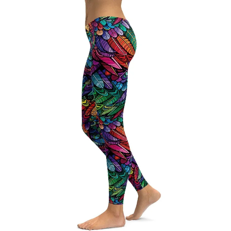 Stylish High-Waisted Yoga Pants -Colorful Feathers Leggings