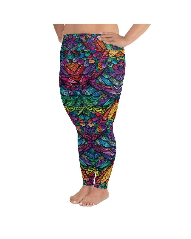Yoga Pants for Post-Workout Recovery -Colorful Feathers Plus Size Leggings