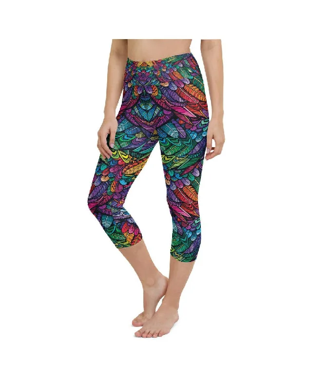 Stylish Yoga Leggings -Colorful Feathers Yoga Capris