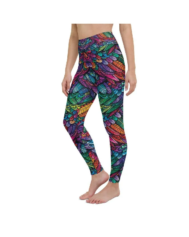 Stylish Yoga Pants for Intense Flexibility -Colorful Feathers Yoga Pants