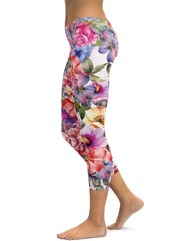 Yoga Pants with Custom Fit -Colorful Floral Capris