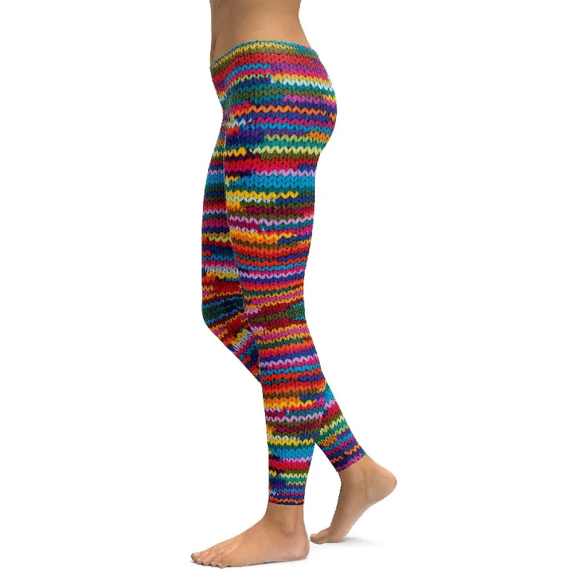Seamless Fit Yoga Pants for Women -Colorful Knitted Pattern Leggings