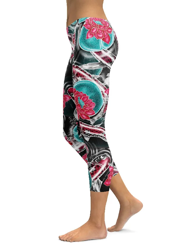 Supportive Yoga Pants -Colorful Koi Fish Capris