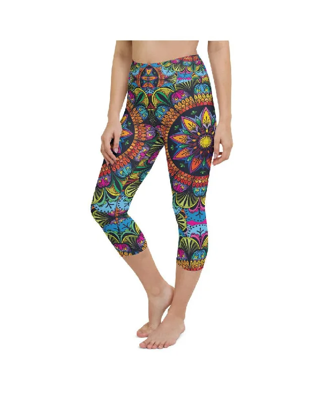 Full-Body Yoga Pants for Flexibility -Colorful Mandala Yoga Capris