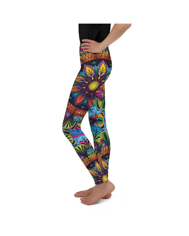 High-Waisted Yoga Pants for Extra Support -Colorful Mandala Youth Leggings