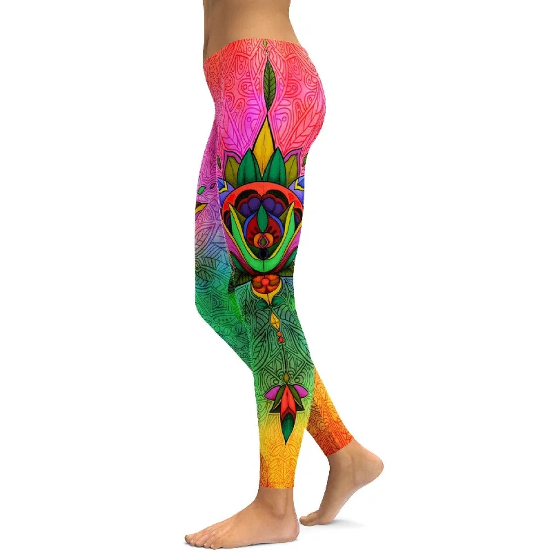 Women's High-Waisted Yoga Pants -Colorful Ornamental Leggings