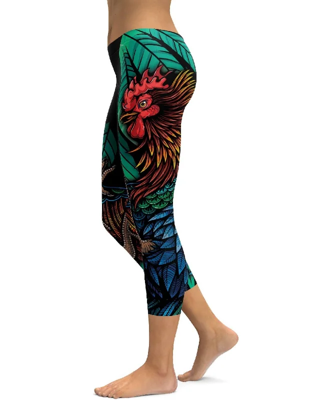 Yoga Pants for Stress-Free Movement -Colorful Rooster Capris