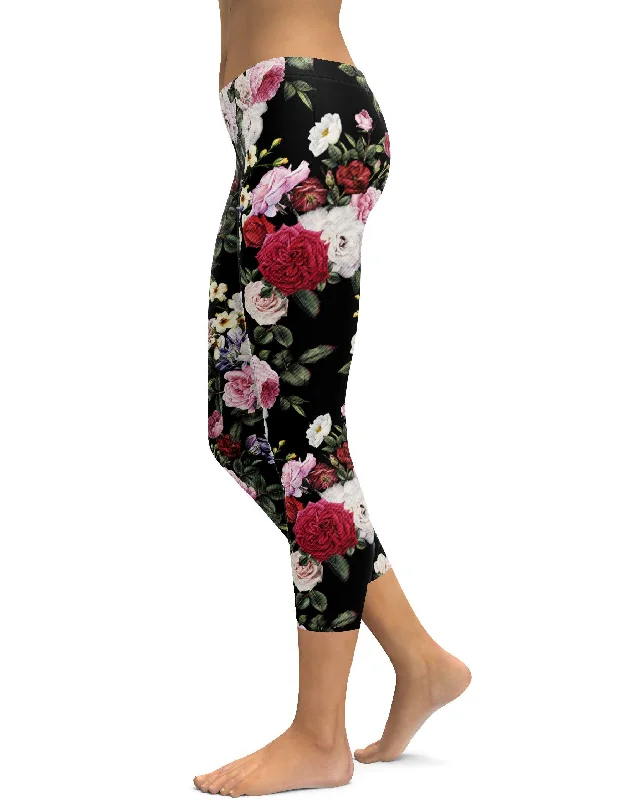 Comfortable Yoga Pants for Full Stretch -Colorful Roses Capris