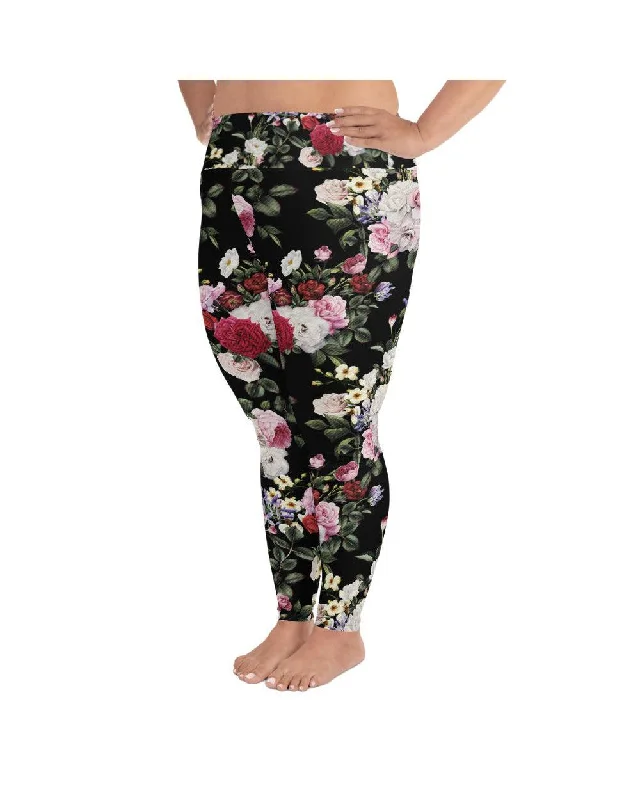 Soft and Supportive Yoga Pants -Colorful Roses Plus Size Leggings