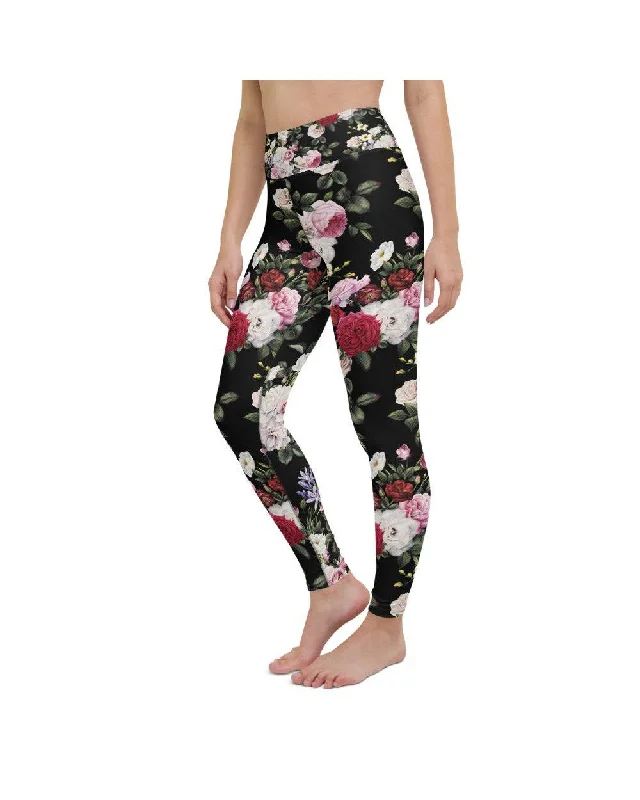 Smooth Fit Yoga Pants -Colorful Roses Yoga Pants