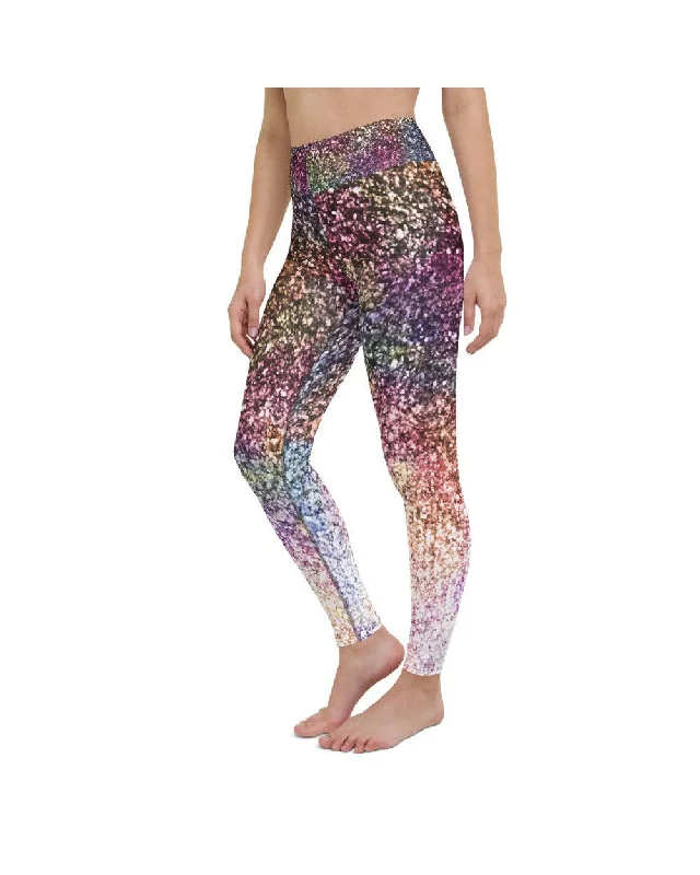 Women's Yoga Pants with Elastic Waistband -Colorful Sparkles Yoga Pants