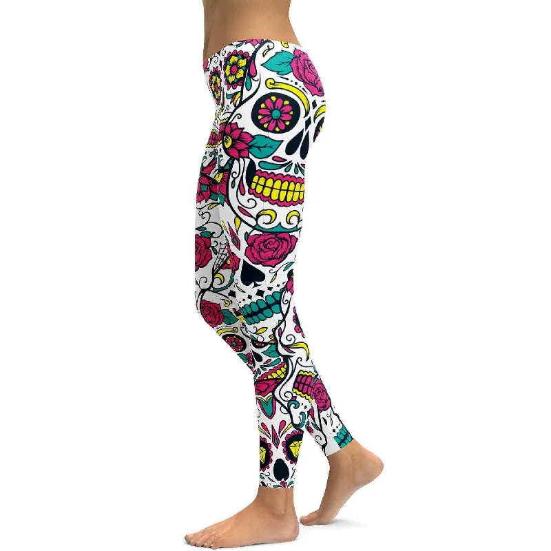 Yoga Pants for Deep Stretching -Colorful Sugar Skull Leggings
