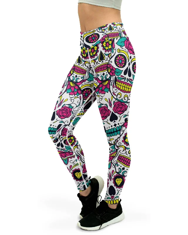 Yoga Pants for Gentle Movement -Colorful Sugar Skull Yoga Pants