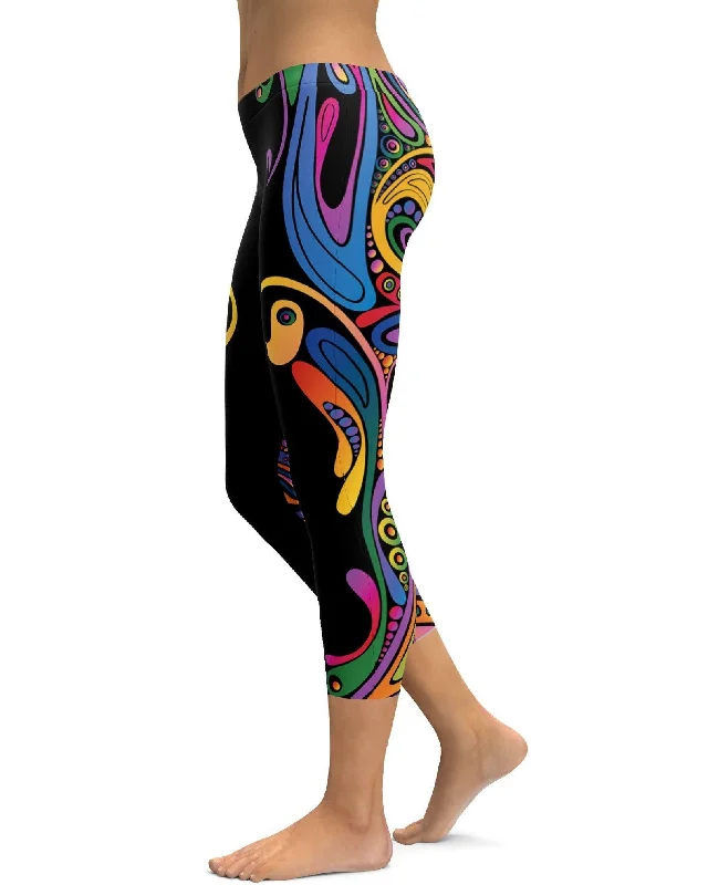 Soft Yoga Pants for Relaxation -Colorful Swirl Capris