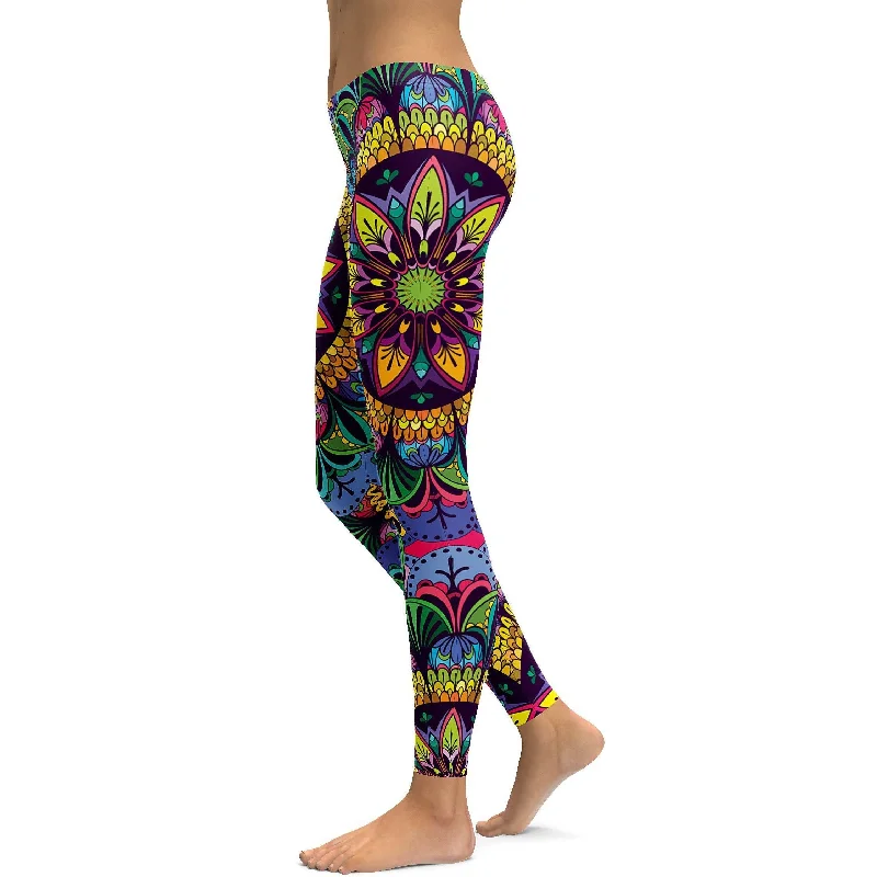 Yoga Pants for Recovery -Colorful Yellow Mandala Leggings