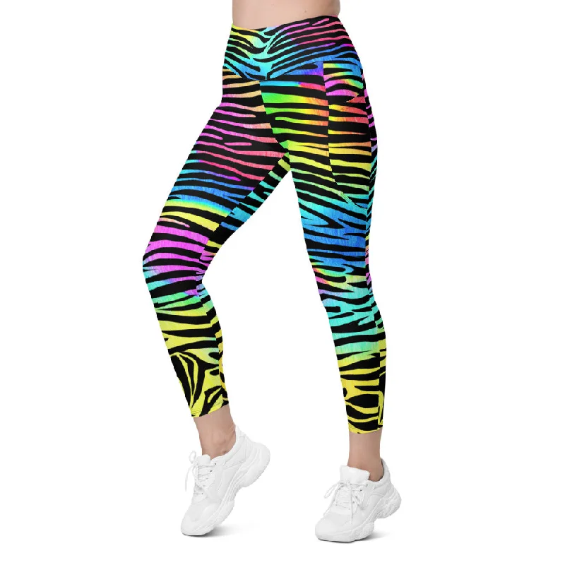 Yoga Pants for All Types of Yoga -Colorful Zebra Striped Leggings with Pockets